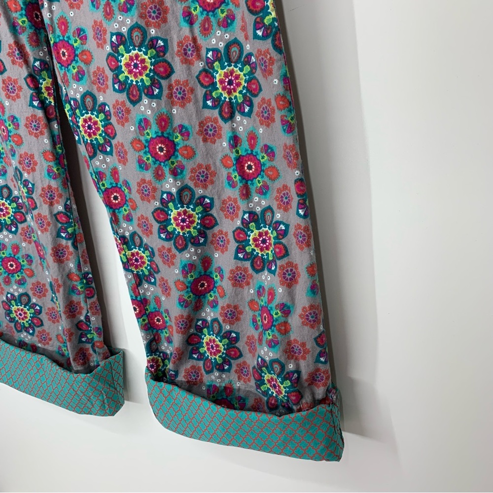 World Market Geometric Floral Boho Pajama Lounge Pants With Contrast Button Cuff - Picture 6 of 16